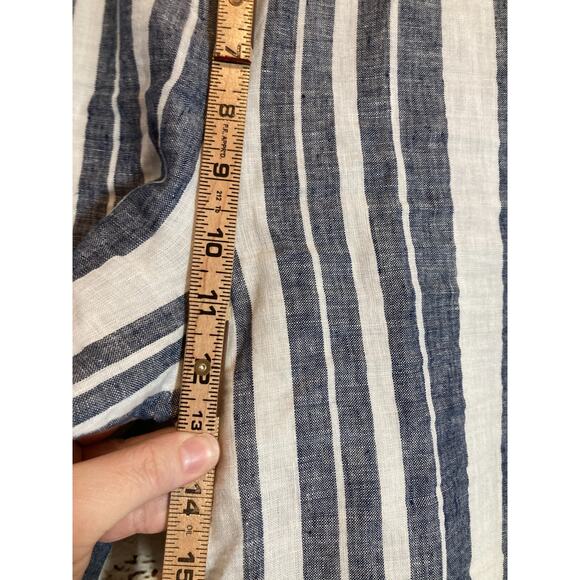 Ellen Tracy Linen Pants Womens 10 Navy & White Striped Beachy Wide Leg Pockets - Picture 10 of 15